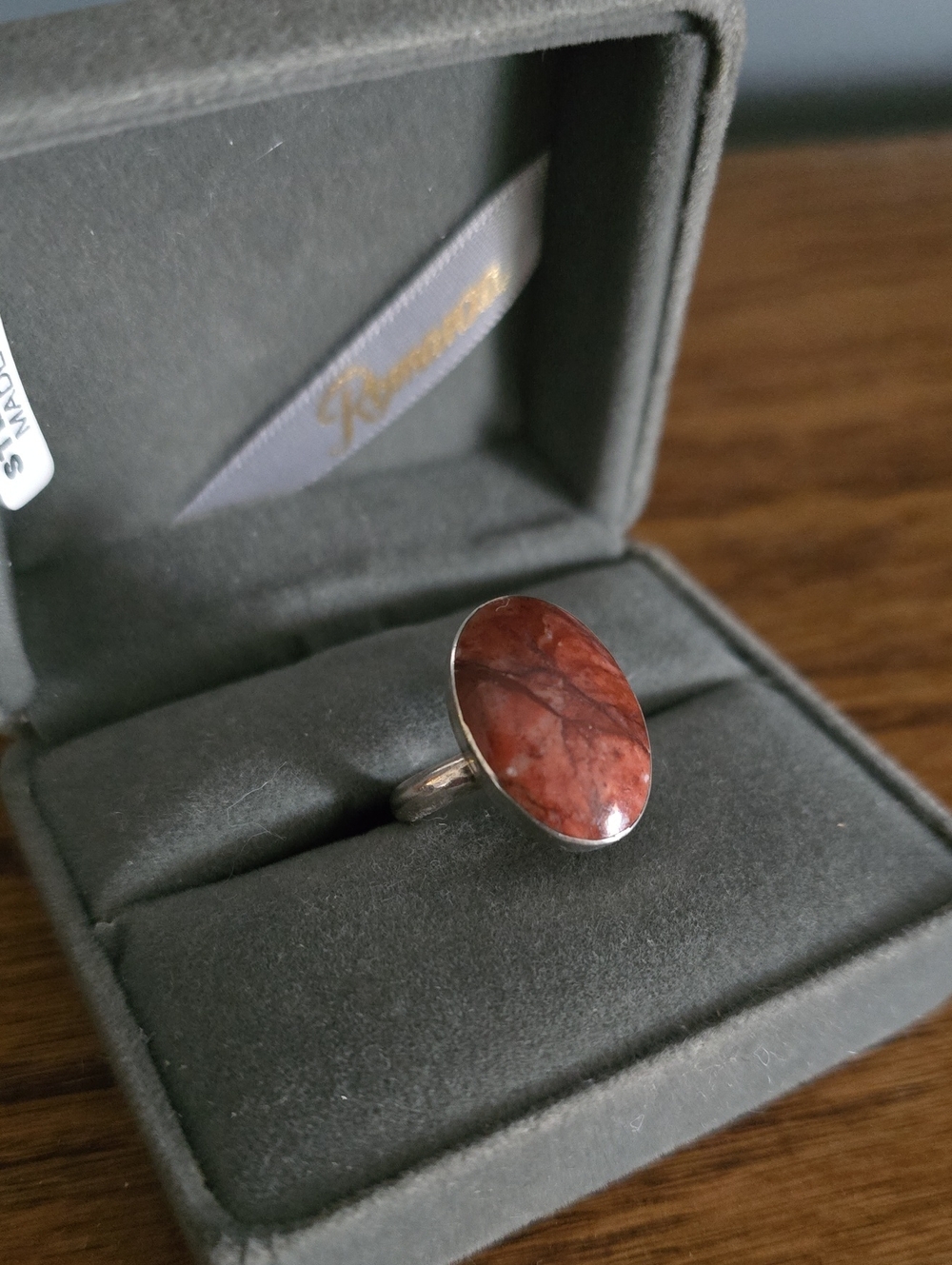 Vintage Authentic Irish Cork Red Marble Sterling Silver Ring